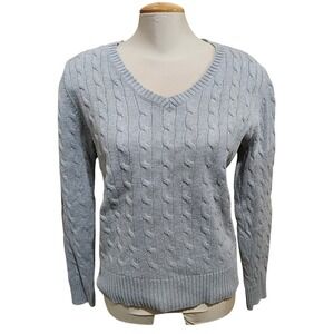 Tommy Hilfiger Womens Gray Cable V-Neck Sweater preppy classic. Fits L tag XL